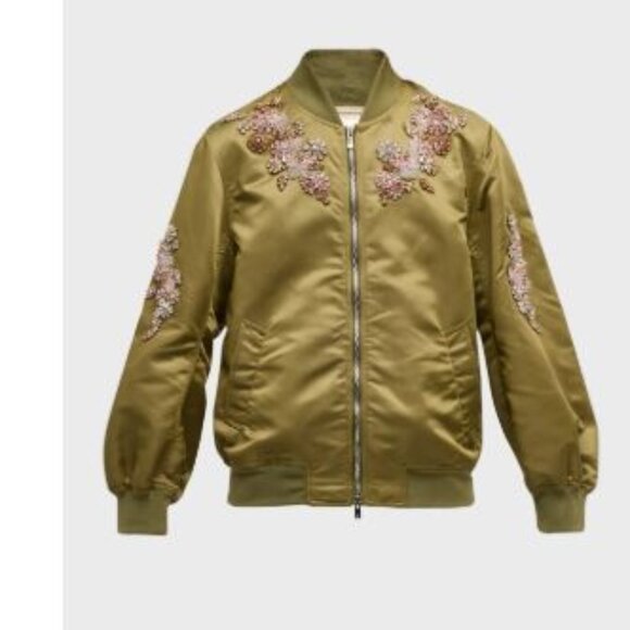 Cinq a Sept Diamond Daises Embellished Talulla Bomber Jacket Sz L